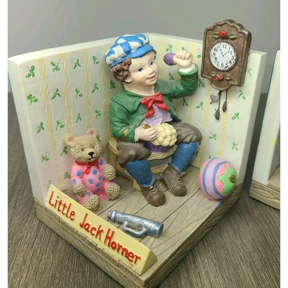 Vintage Little Jack Horner Bookends 3D Nursery Rhyme Resin 4x4
